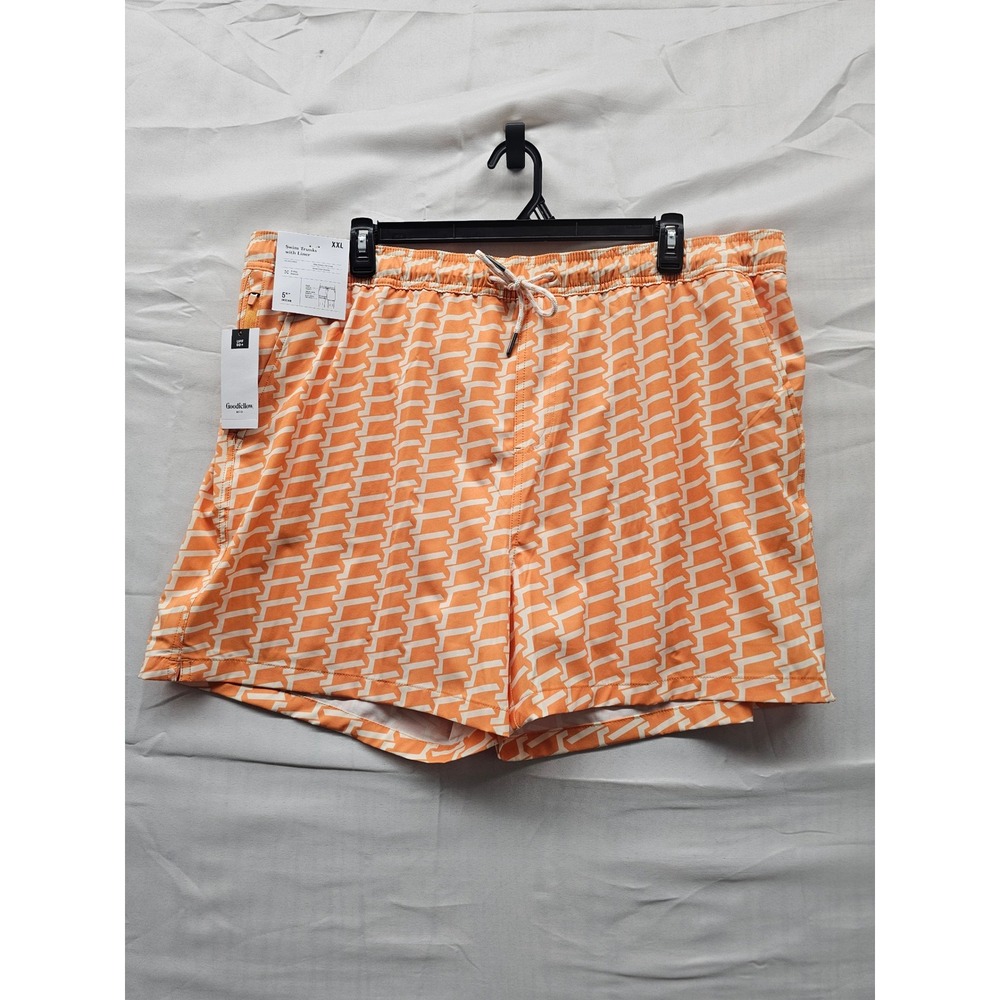 Goodfellow & Co Mens Geometric Swim Trunks Orange Poly Blend Stretch Size XXL